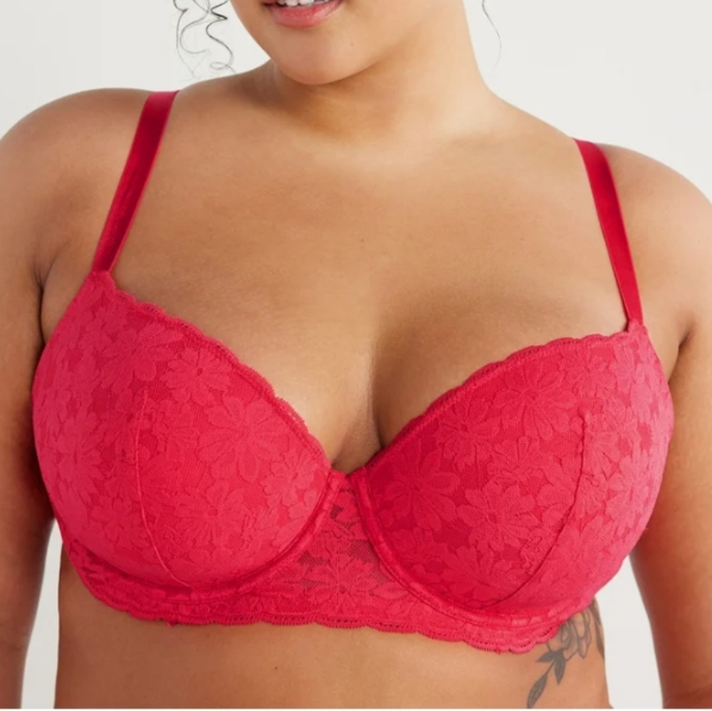 Women's All Over Lace Balconette Bra With Sugarcup   Size 36 C    Red NWT